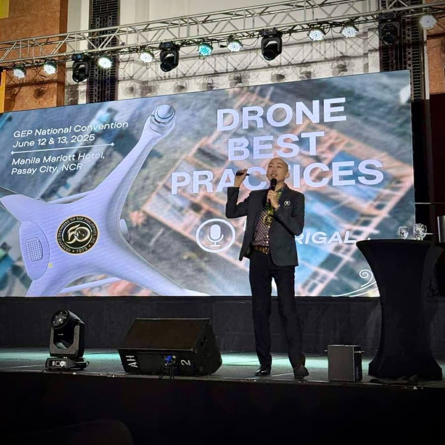 Engr. Christian Ivor L. Madrigal speaking on Drone Best Practices at the GEP National Convention, Manila, 2025